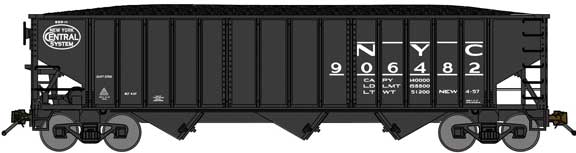 70-Ton 3-Bay 14-Panel Hopper w/Load - Ready to Run -- New York Central (black, System Logo)