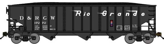 70-Ton 3-Bay 14-Panel Hopper w/Load 3-Pack - Ready to Run -- Denver & Rio Grande Western (Post 1974, black, Flying Grande)