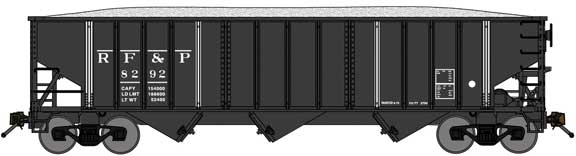 70-Ton 3-Bay 14-Panel Hopper w/Gravel Load - Ready to Run -- Richmond, Fredericksburg & Potomac (black, white)