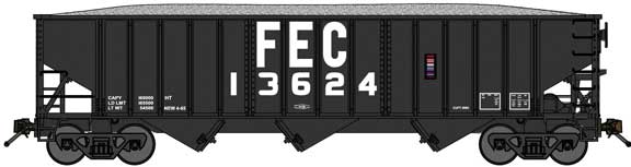 70-Ton 3-Bay 14-Panel Hopper w/Load - Ready to Run -- Florida East Coast #13658 (Post-1974, black, Billboard FEC & Roadnumber)