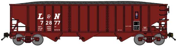70-Ton 3-Bay 14-Panel Hopper w/Load - Ready to Run -- Louisville & Nashville #72851 (Post 1974, Boxcar Red, white)