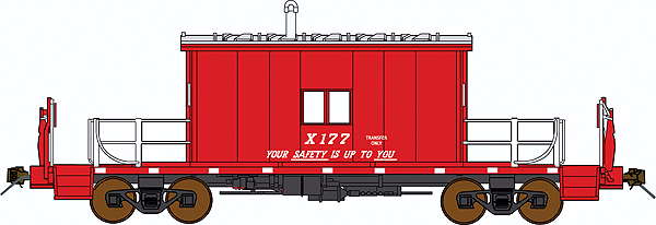 Steel Transfer Caboose - Ready to Run -- Great Northern #X177 (red, silver, Your Safety Is Up To You Slogan)