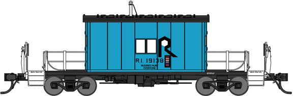 Short-Roof Transfer Caboose - Ready to Run -- Rock Island #19138 (blue, white, black, Injuries Hurt Everyone Slogan)