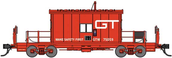 Steel Transfer Caboose w/Short Roof - Ready to Run -- Grand Trunk Western 75059 (red, Make Safety First Slogan)