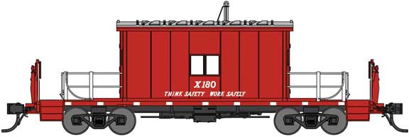 Steel Transfer Caboose w/Short Roof - Ready to Run -- Great Northern X180 (red, silver, Think Safety Work Safely Slogan)