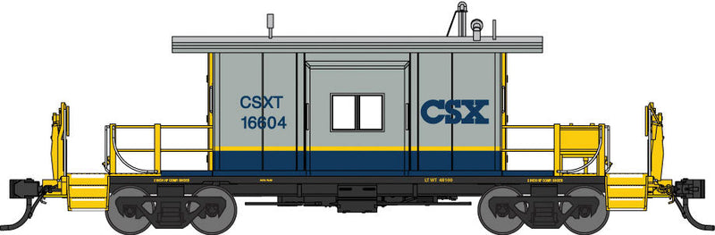 Short Body Bay Window Caboose - Ready to Run -- CSX #16604 (gray, blue, yellow)