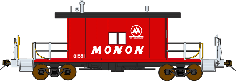 Steel Transfer Caboose w/Long Roof - Ready to Run -- Monon #81551 (red, white, black roof)-1
