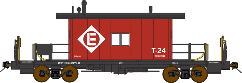 Steel Transfer Caboose w/Long Roof - Ready to Run -- Erie-Lackawanna #T-24 (red, black)-1