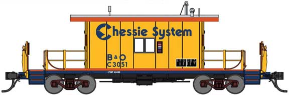 Steel Transfer Caboose w/Long Roof - Ready to Run -- Chessie System B&O C3051 (yellow, silver, blue, orange)