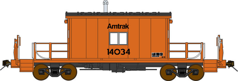 Steel Transfer Caboose w/Short Roof - Ready to Run -- Amtrak #14034 (MOW Scheme, orange, black, Amtrak Lettering Over Window)-1