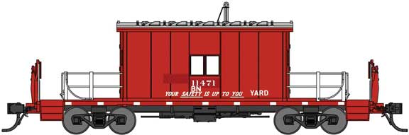 Steel Transfer Caboose w/Short Roof - Ready to Run -- Burlington Northern 11471 (ex-GN, red, silver)