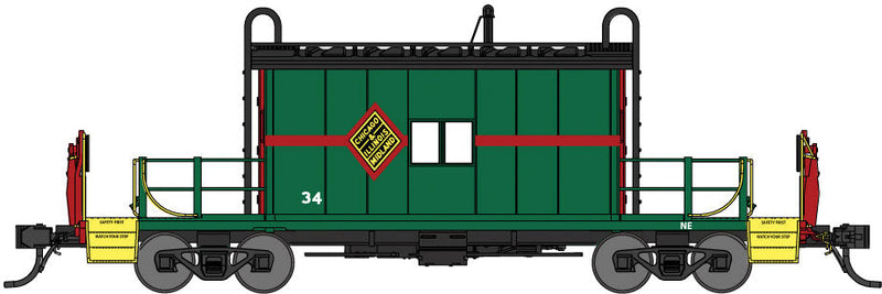 Steel Transfer Caboose w/Short Roof & End Ladders - Ready to Run -- Chicago & Illinois Midland #34 (green, red, black)