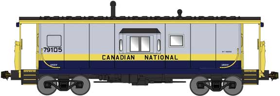 International Car Half-Bay Window Caboose - Ready to Run -- Canadian National #79105 (Ex-NAR; gray, yellow, black)