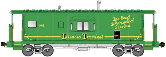 International Car Half-Bay Window Caboose - Ready to Run -- Illinois Terminal 985 (green, yellow, Road of Personalized Services Slogan)