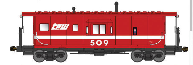 International Car Half-Bay Window Caboose - Ready to Run -- Toledo Peoria & Western #509 (red-orange, white)