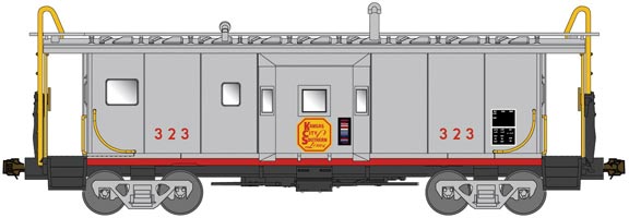 International Car Bay Window Caboose Phase 1 - Ready to Run -- Kansas City Southern #323 (silver, red, yellow)