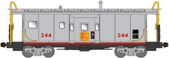 International Car Bay Window Caboose Phase 1 - Ready to Run -- Kansas City Southern #344 (silver, red, yellow)