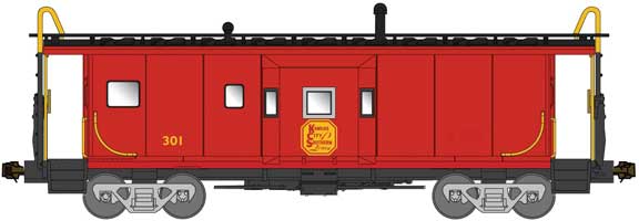International Car Bay Window Caboose Phase 1 - Ready to Run -- Kansas City Southern #301 (Deramus Red, yellow)