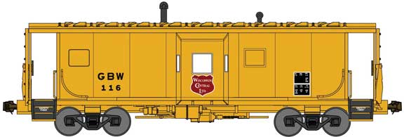 International Car Bay Window Caboose Phase 2 - Ready to Run -- Wisconsin Central GBW 116 (Ex-GB&W, yellow, red, WC Shield Logo)
