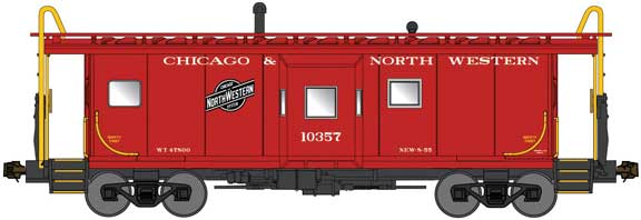 International Car Bay Window Caboose Phase 2 - Ready to Run -- Chicago & North Western 10357 (red, black, yellow)