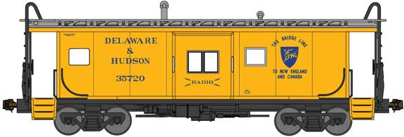 International Car Bay Window Caboose Phase 4 - Ready to Run -- Delaware & Hudson #65720 (1968; yellow, blue; Bridge Line Shield)