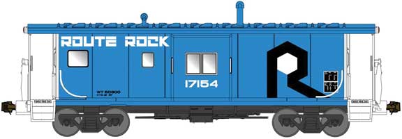 International Car Bay Window Caboose Phase 4 - Ready to Run -- Rock Island 17185 (blue, white, black, Route Rock Slogan)