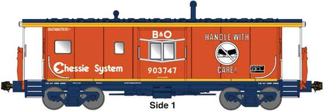 International Car Bay Window Caboose Phase 4 - Ready to Run -- Chessie B&O #903758 (orange, black, yellow, Handle With Care Slogan)-1