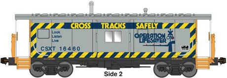 International Car Bay Window Caboose Phase 4 - Ready to Run -- CSXT #16460 (gray, blue, yellow, Cross Tracks Safely Slogan)-1