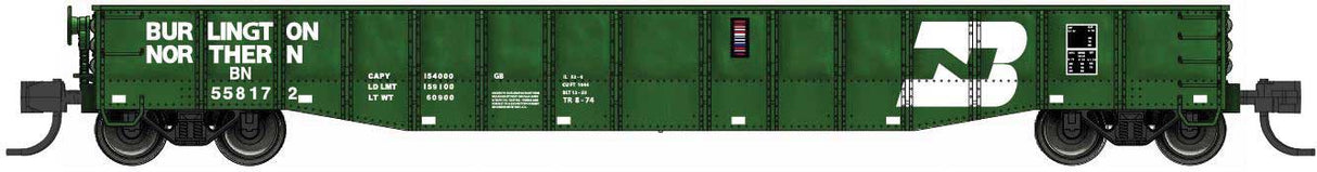 52'6" 15-Panel Mill Gondola - Medium Dented Sides - Ready to Run -- Burlington Northern #558095 (Cascade Green, white, Large Logo)