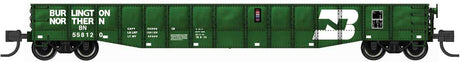 52'6" 15-Panel Mill Gondola - Heavily Dented Sides - Ready to Run -- Burlington Northern #558120 (Cascade Green, white, Large Logo)