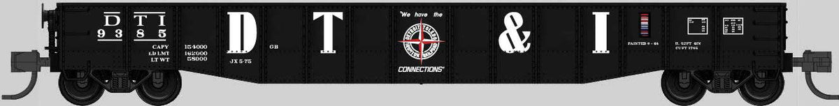 52'6" 15-Panel Mill Gondola - Medium Dented Sides - Ready to Run -- Detroit Toledo & Ironton #9307 (black, white, Large DT&I, Compass Logo)