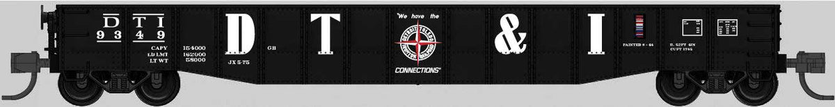52'6" 15-Panel Mill Gondola - Heavily Dented Sides - Ready to Run -- Detroit Toledo & Ironton #9349 (black, white, Large DT&I, Compass Logo)