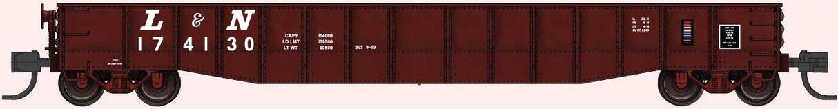 52'6" 15-Panel Mill Gondola - Medium Dented Sides - Ready to Run -- Louisville & Nashville #174130 (Boxcar Red, white)