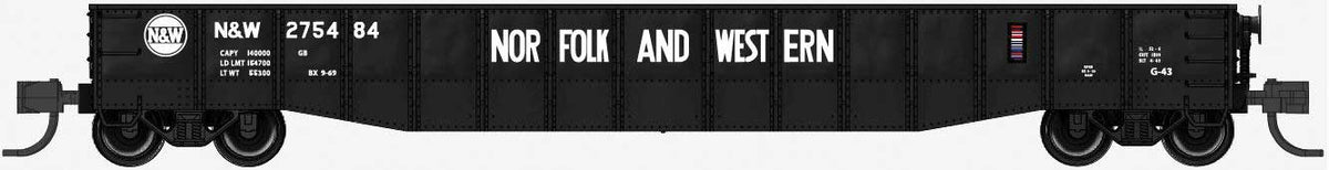 52'6" 15-Panel Mill Gondola - Medium Dented Sides - Ready to Run -- Norfolk & Western #275484 (black, white, Hamburger Logo)