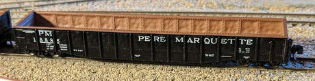 52'6" 15-Panel Mill Gondola - Medium Dented Sides - Ready to Run -- Pere Marquette #18885 (black, white)