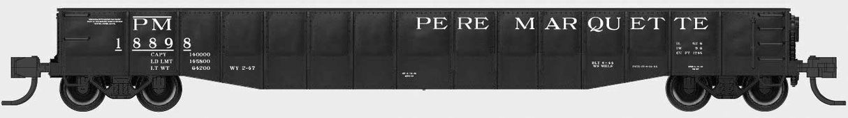 52'6" 15-Panel Mill Gondola - Heavily Dented Sides - Ready to Run -- Pere Marquette #18898 (black, white)
