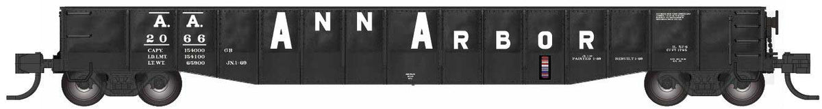 52'6" 15-Panel Mill Gondola - Medium Dented Sides - Ready to Run -- Ann Arbor #2066 (black, white, Large Lettering)