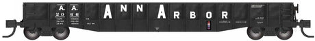 52'6" 15-Panel Mill Gondola - Medium Dented Sides - Ready to Run -- Ann Arbor #2066 (black, white, Large Lettering)