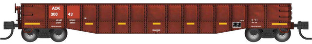 52'6" 15-Panel Mill Gondola - Heavily Dented Sides - Ready to Run -- Arkansas-Oklahoma AOK #30043 (Patched, Boxcar Red, yellow stripes)