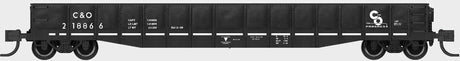 52'6" 15-Panel Mill Gondola - Heavily Dented Sides - Ready to Run -- Chesapeake & Ohio #218866 (black, white stripe, Progress Logo)