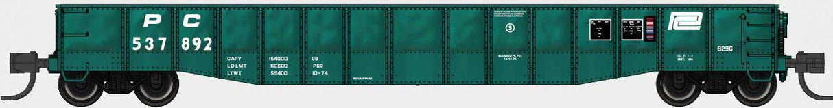 52'6" 15-Panel Mill Gondola - Medium Dented Sides - Ready to Run -- Penn Central #537901 (Jade Green, white)