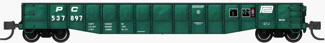 52'6" 15-Panel Mill Gondola - Heavily Dented Sides - Ready to Run -- Penn Central #537897 (Jade Green, white)