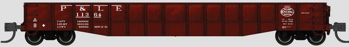 52'6" 15-Panel Mill Gondola - Heavily Dented Sides - Ready to Run -- Pittsburgh & Lake Erie #11364 (Boxcar Red, NYC Logo)