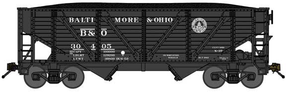 2-Bay War-Emergency Composite Hopper with Coal Load - Ready to Run -- Baltimore & Ohio 30219 (black, 13 Great States Logo)