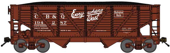 2-Bay War-Emergency Composite Hopper with Coal Load - Ready to Run -- Chicago, Burlington & Quincy 194932 (Boxcar Red, Everywhere West, Zephyr Slo-1