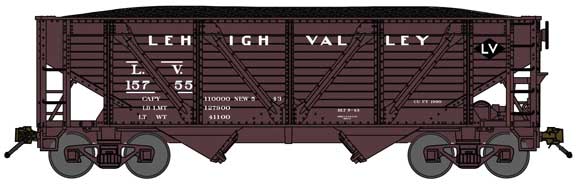 2-Bay War-Emergency Composite Hopper with Coal Load - Ready to Run -- Lehigh Valley 15789 (Boxcar Red, black Diamond Logo)