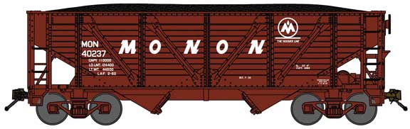 2-Bay War-Emergency Composite Hopper with Coal Load - Ready to Run -- Monon 40210 (Boxcar Red, Hoosier Line Logo, Large Lettering)