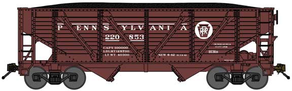 2-Bay War-Emergency Composite Hopper with Coal Load - Ready to Run -- Pennsylvania Railroad 220853 (Tuscan, Circle Keystone)