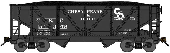 2-Bay Rebuilt War-Emergency Hopper with Load - Ready to Run -- Chesapeake & Ohio 55228 (Post-1952 Scheme, black, Progress Logo)