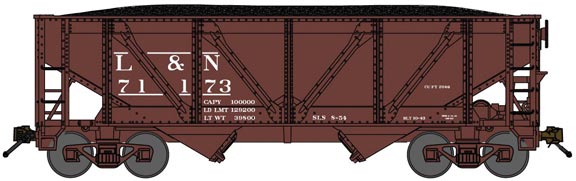 2-Bay Rebuilt War-Emergency Hopper with Load - Ready to Run -- Louisville & Nashville 71224 (1954 Boxcar Red)